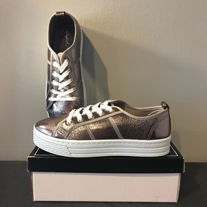 Qupid pewter platform sneakers, size 10
